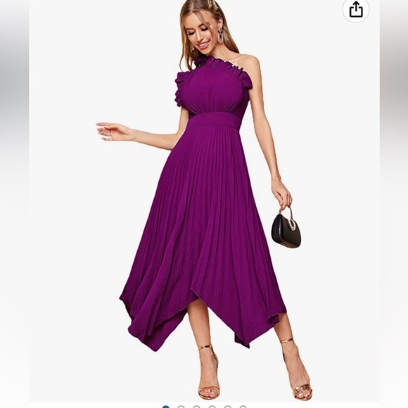 M. Boho Ruffle Trim One Shoulder Sleeveless Pleated Long Dress M. - Picture 1 of 16